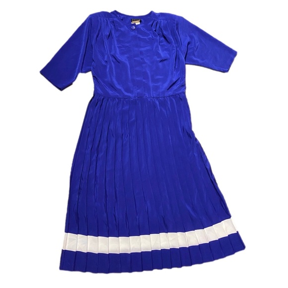 Joseph Ribkoff Dresses & Skirts - 🌷 Joseph Ribkoff🌷 Vintage Royal Blue Pleated Dress With White Stripe Hem Size 11